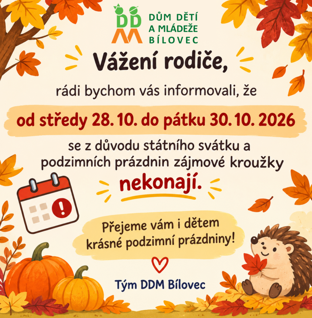 Podzimní prázdniny – kroužky se nekonají 