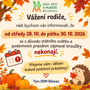 Podzimní prázdniny – kroužky se nekonají 